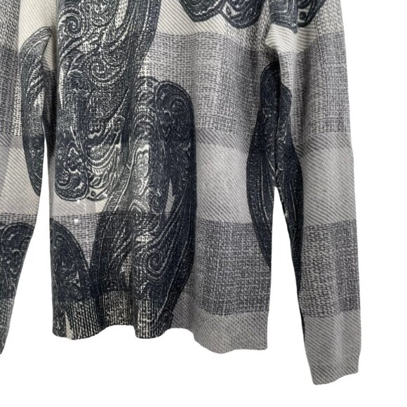 Talbots Gray Paisley Checkered Cashmere Sweater Womens Size Medium FLAWED - Picture 2 of 9